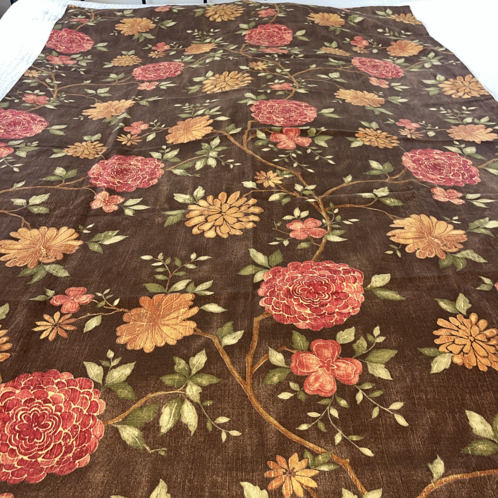 Pier 1 Curtain Panels Set Of 2 Brown Floral Earth Tones Cotton Hidden Tab 52×84”