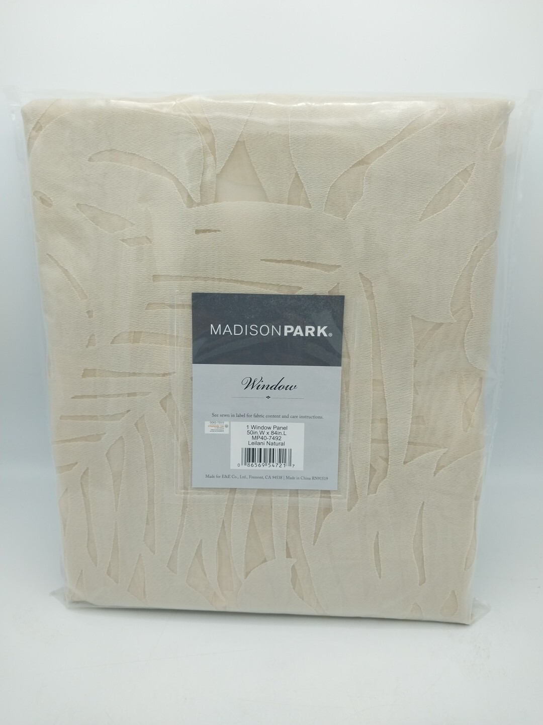 Madison Park 50in x 63in Maui Palm Leaf Burnout Window Sheer Natural Beige