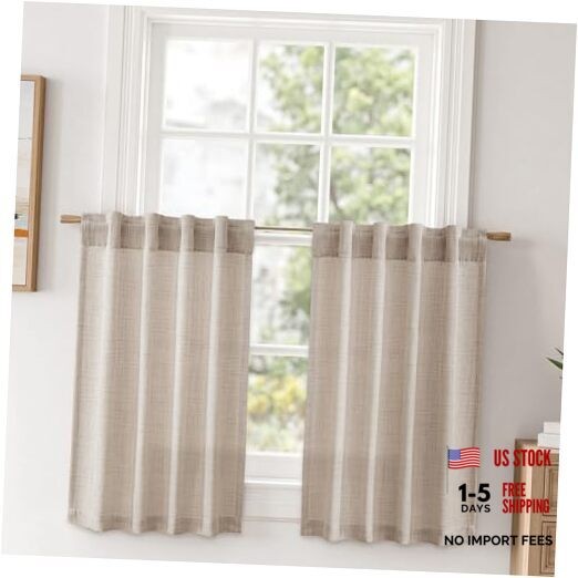 Textured Small Kitchen Window Curtains Over 30″W x 36″L (Pack of 2) Linen