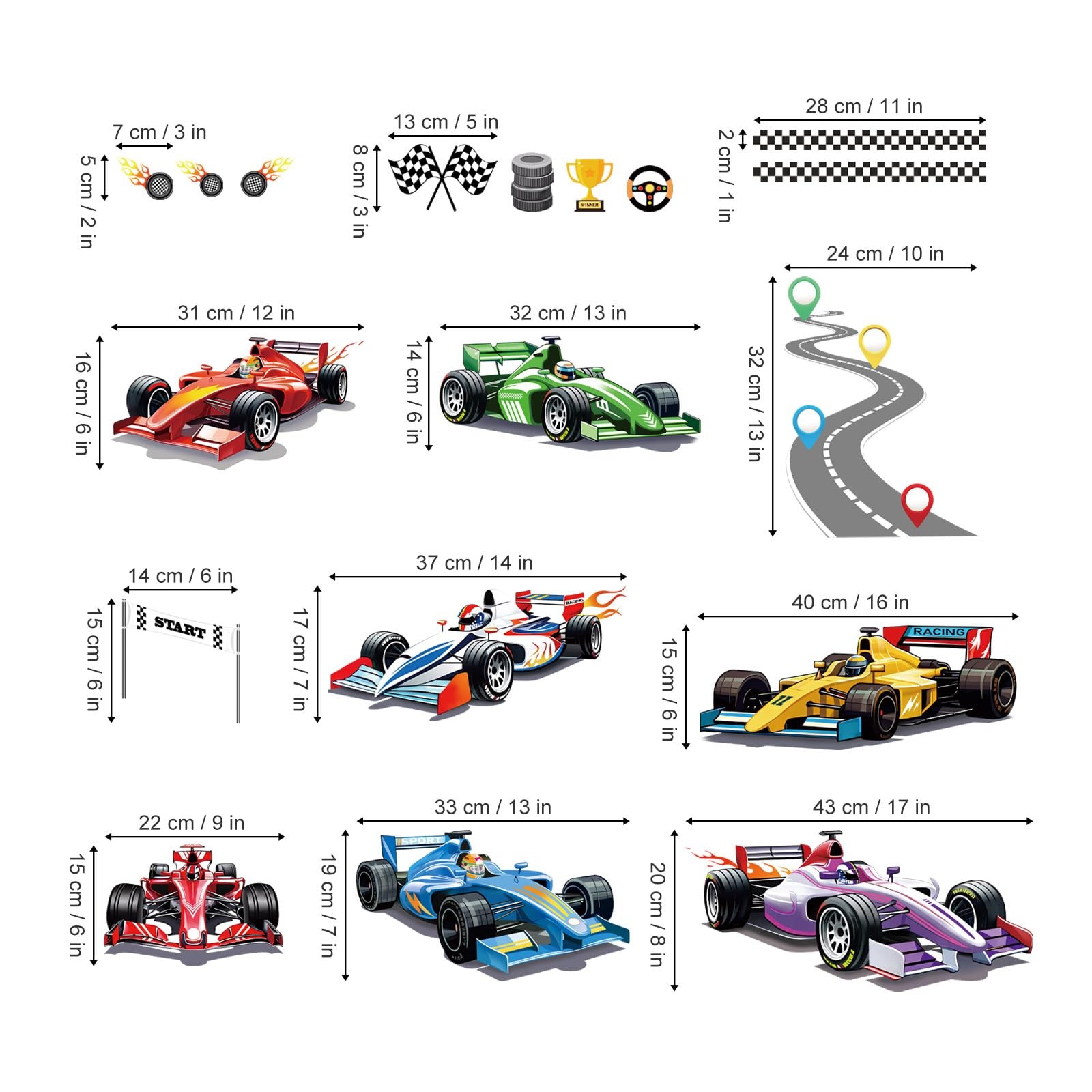 wondever Racing Car Wall Stickers Vehicles Roads Peel and Stick Art A
