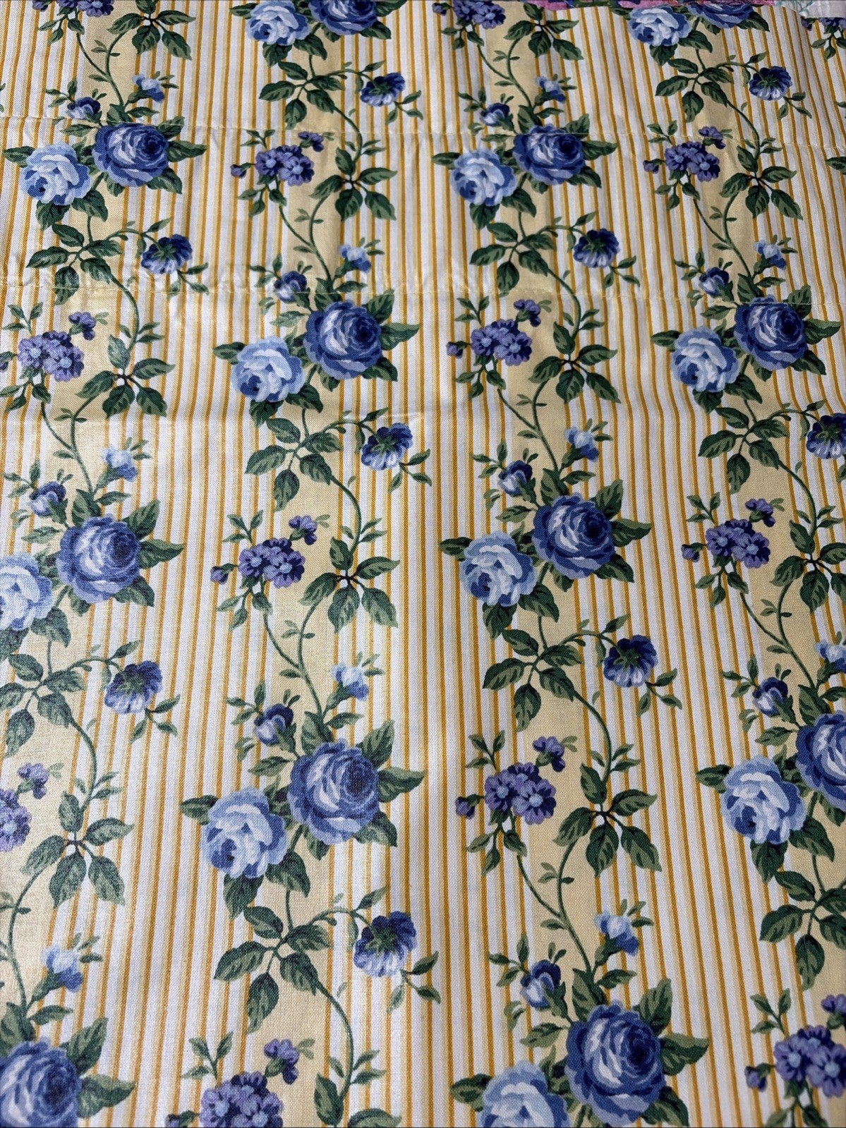 Longaberger Curtain Valance 74 x 18 Window Treatment Rose Trellis Striped Yellow