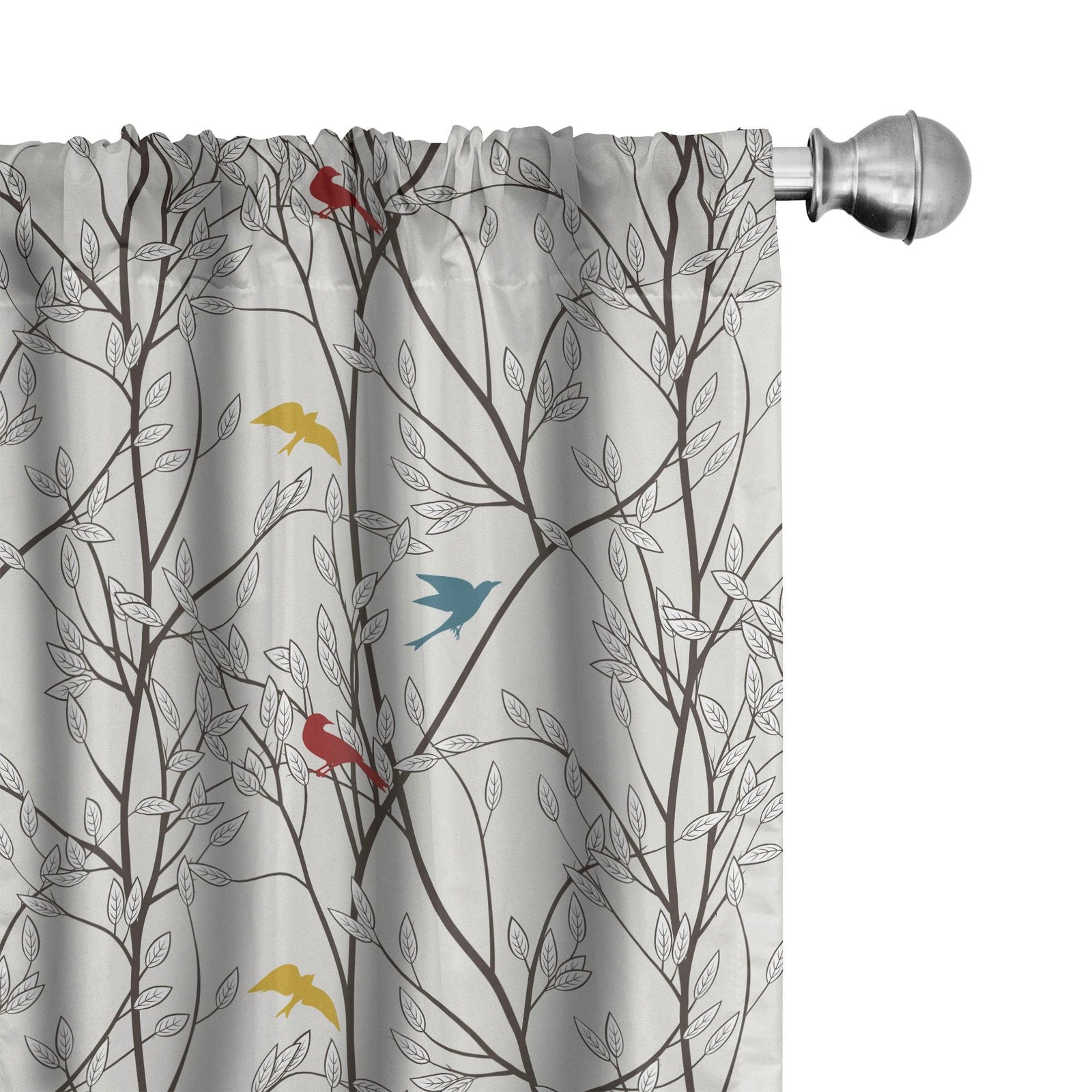 Nature Curtains, Birds Wildlife Cartoon Like Image with Tree Leaf Art Print, …