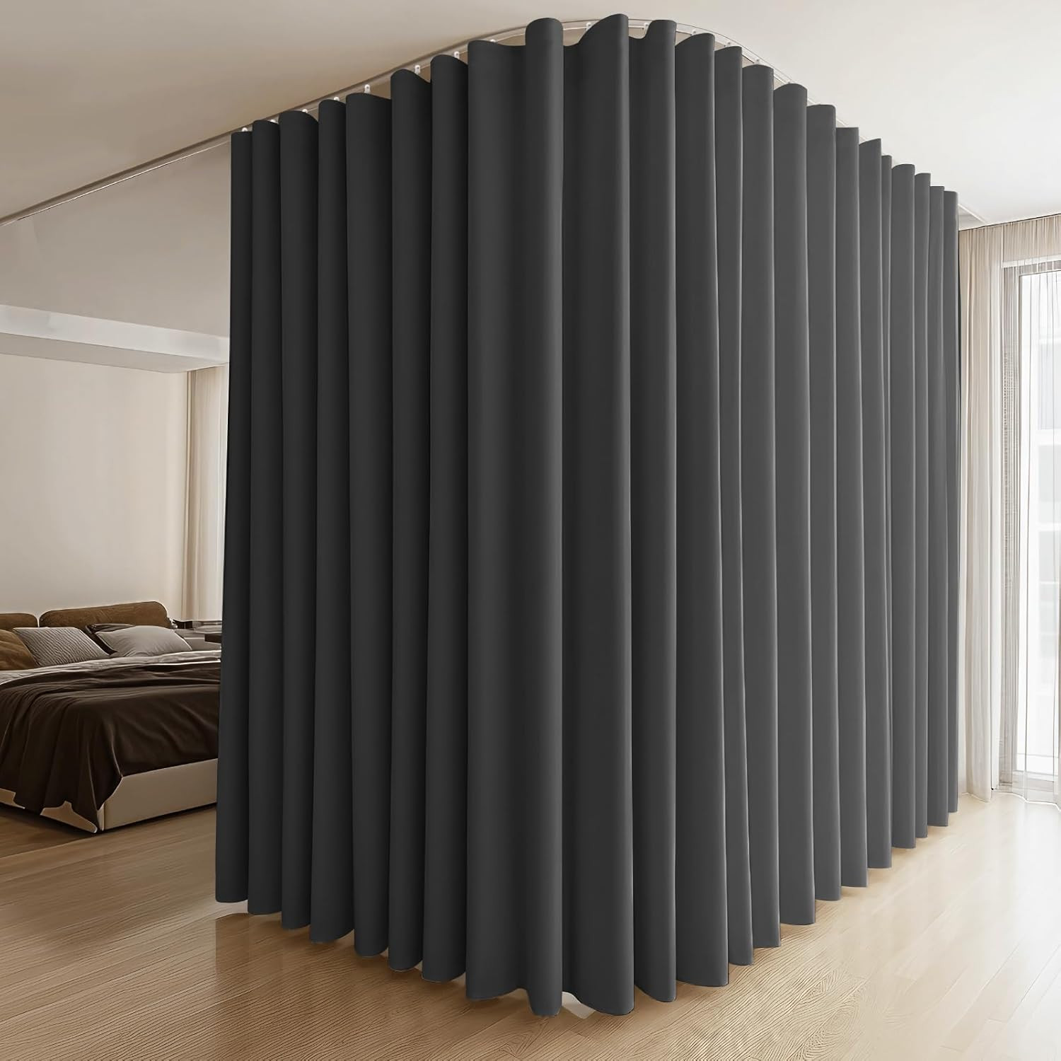Room Divider Curtains & Flexible Bendable Tracks Set,Privacy Dividers Ceiling Tr