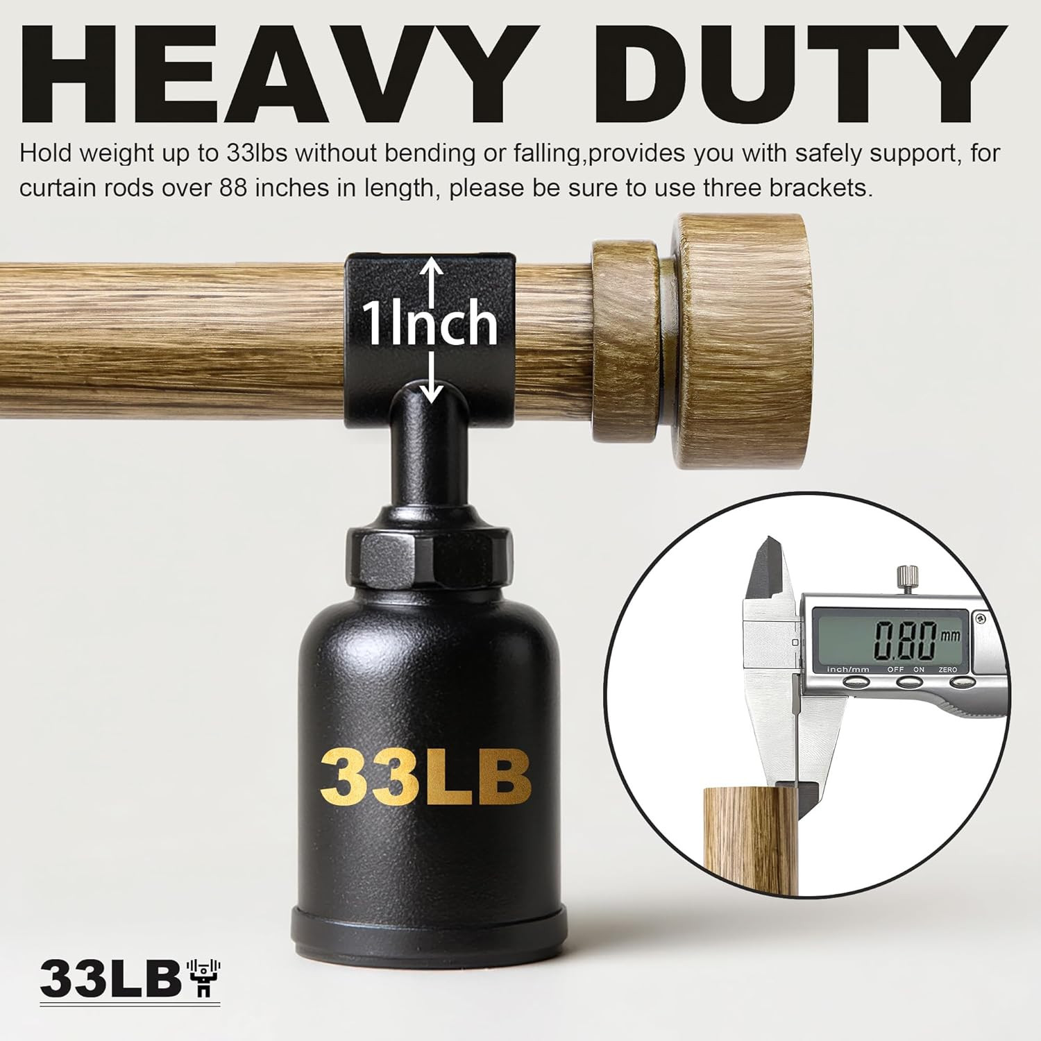 2 Pack Adjustable Weathered Wood Curtain Rods 72-144″ for Home Decor