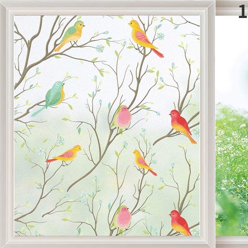 2X Room Stained Glass Stickers Static Cling Window Film Bird Flower Print Decor