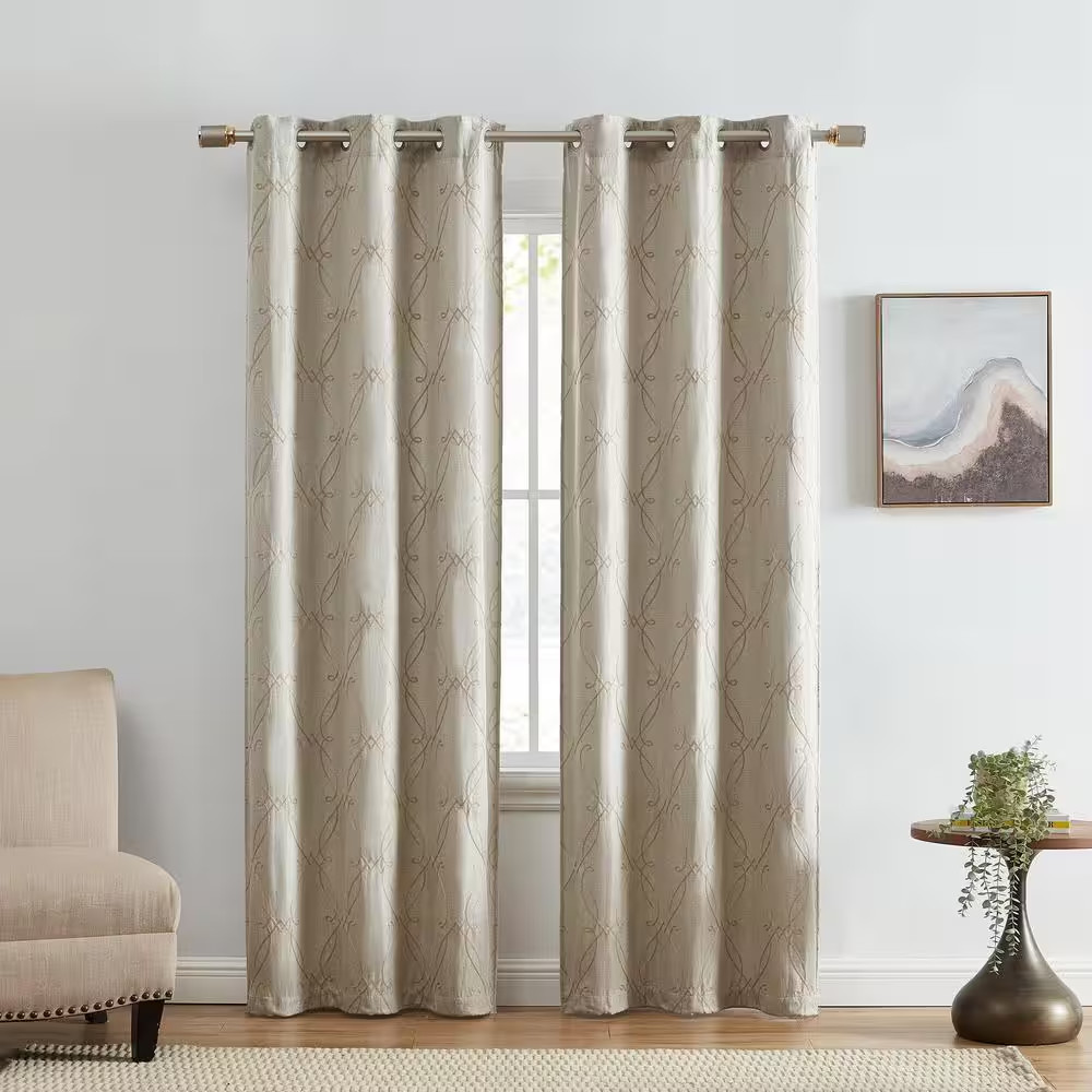 Palmetto Natural Polyester Embroidered Lattice 37 In. W X 84 In. L Grommet Top I