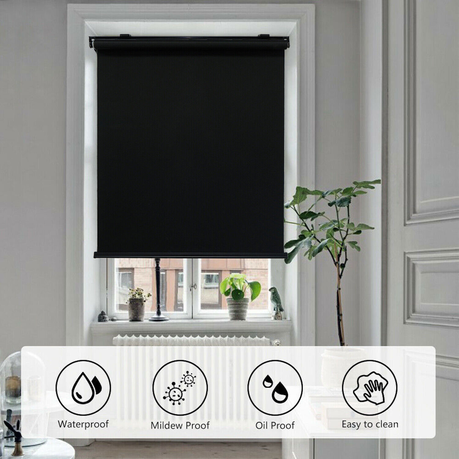 40″x72″ Cordless Light Filtering Roller Shades Window Blinds Waterproof Insulate