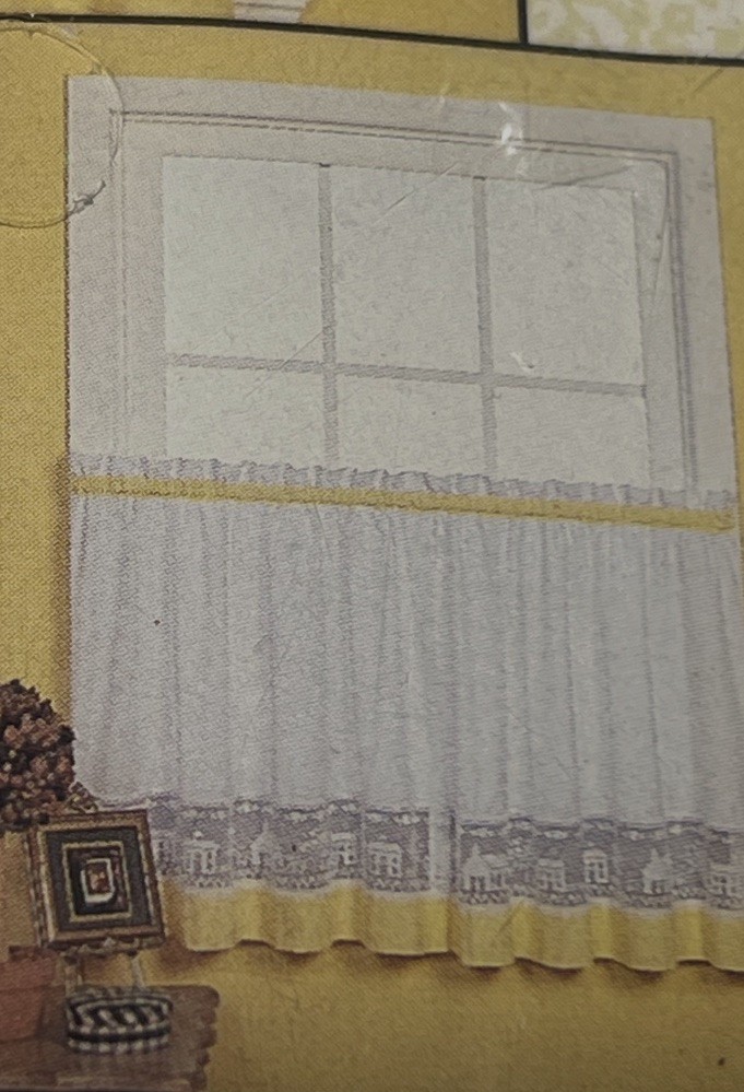Vtg Country Lane Tier Curtain Pair 60” X 24” White & Yellow Village Lace NEW USA