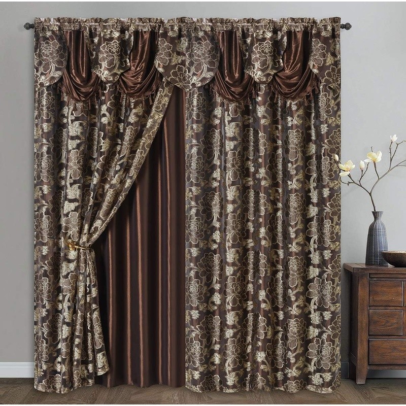 Double Layer Fancy Valance Floral Voile Curtain Light Filtering Privacy Decor US