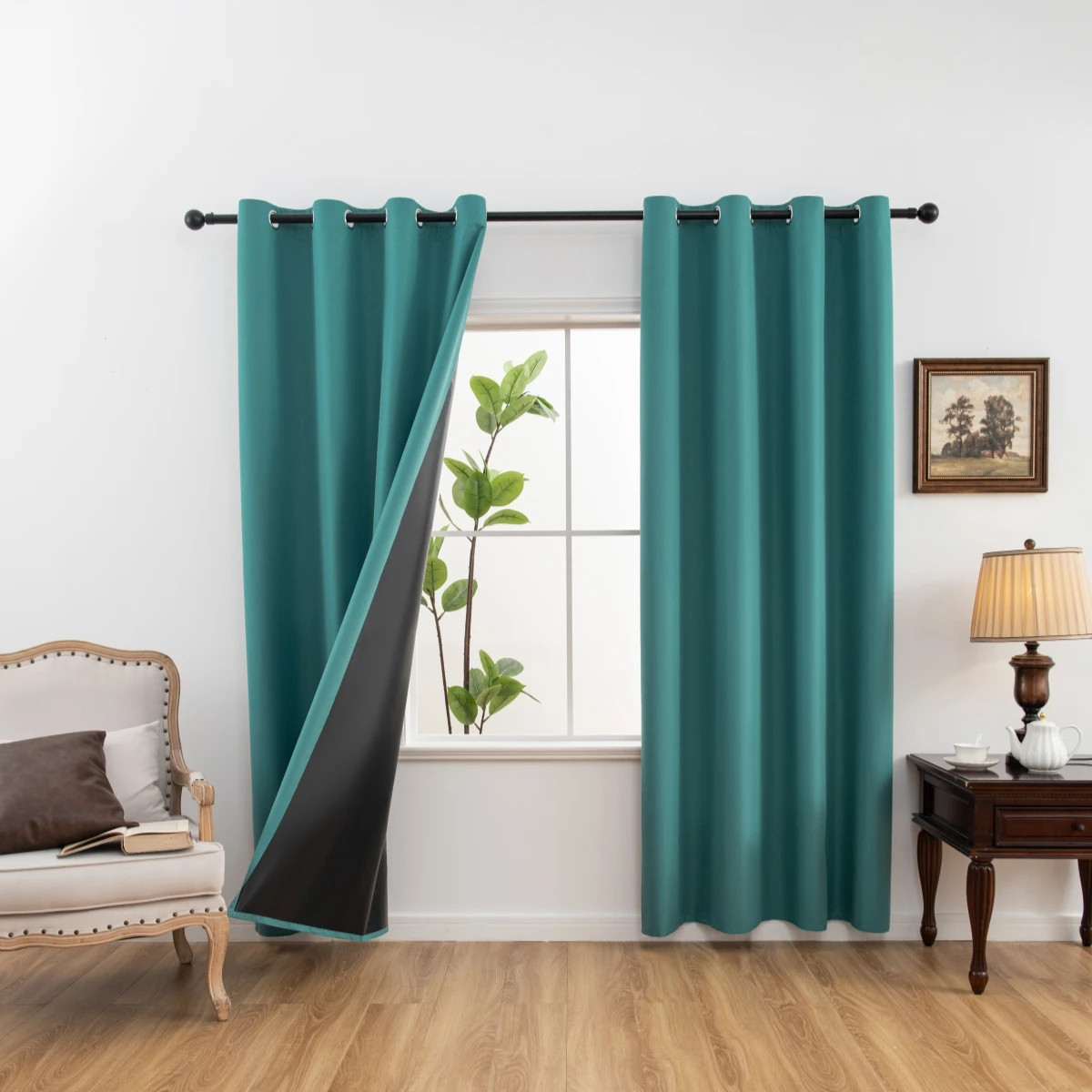 2Pcs Modern 100% Blackout Curtain with Coated Lining, Curains for Bedroom, Livin