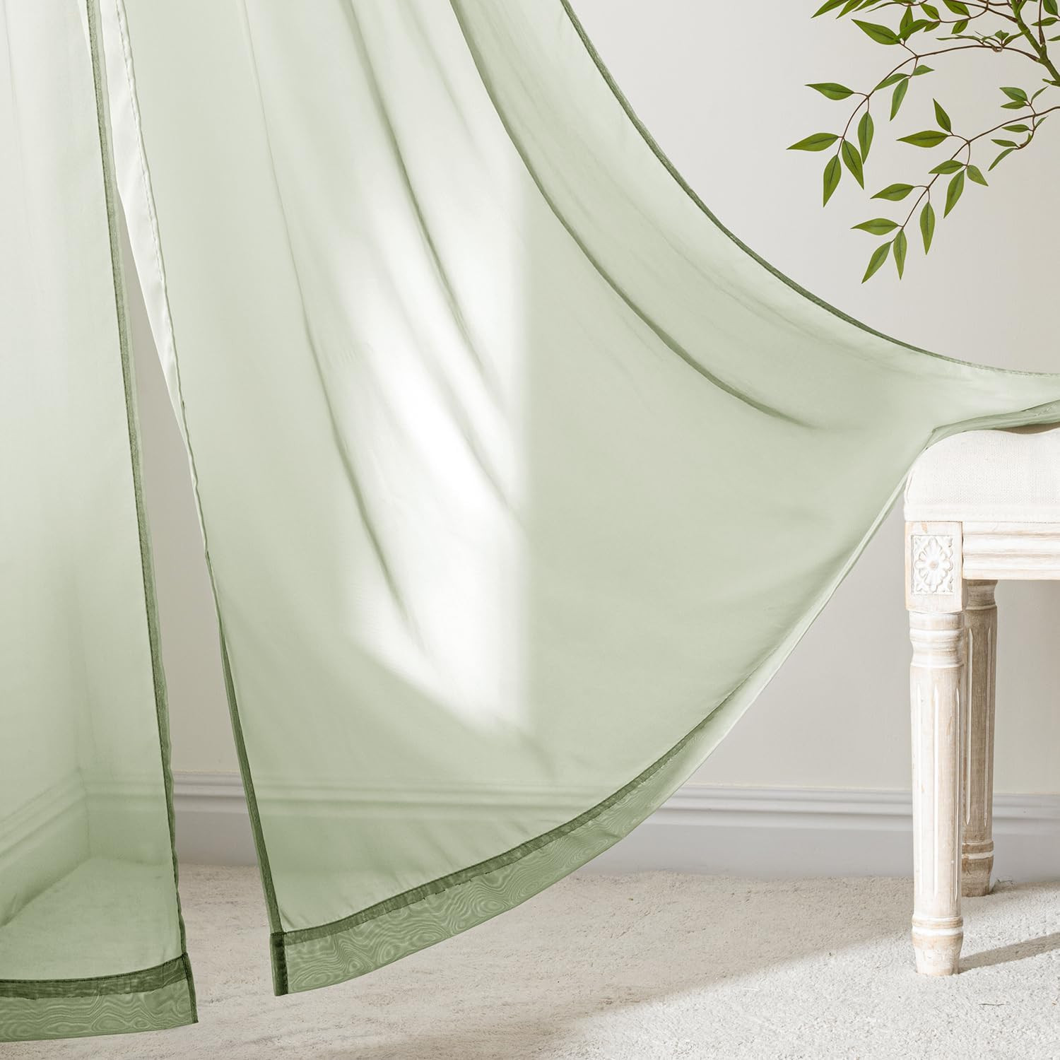 MIULEE Sage Green Sheer Curtains 84 Inches Long, 4 Panels Set, Light Filtering R