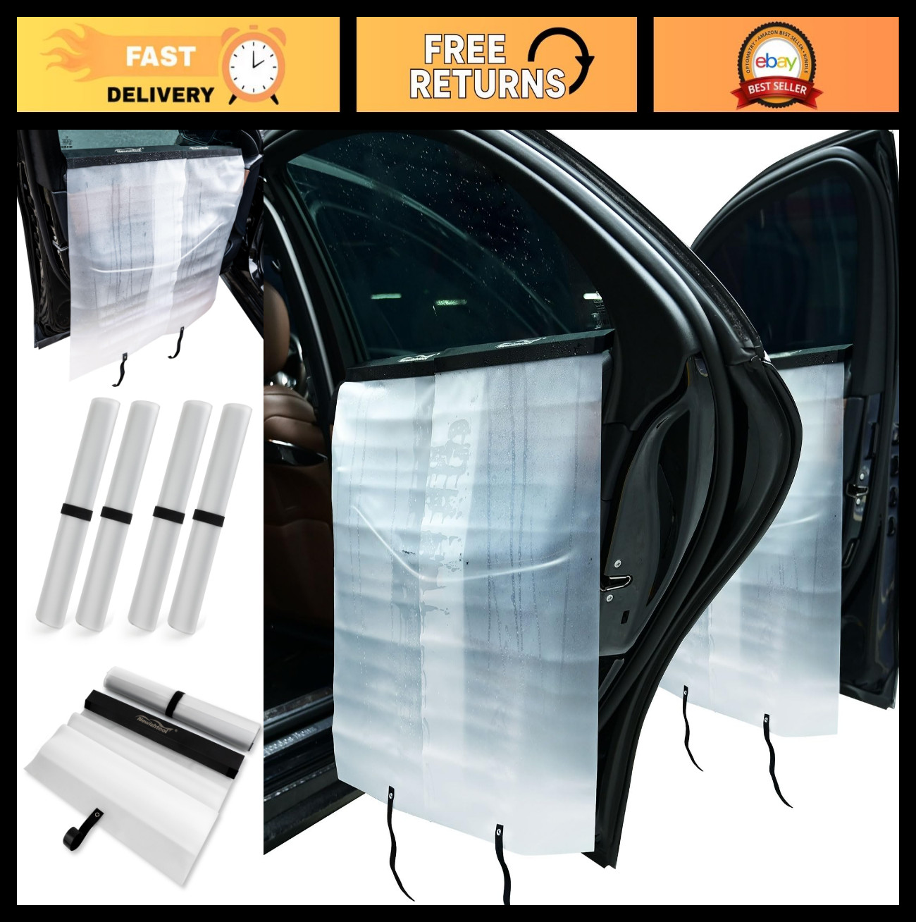 Car Window Tint Tool Kit – 4 Waterproof Door Panel Covers, Reusable PET Shield