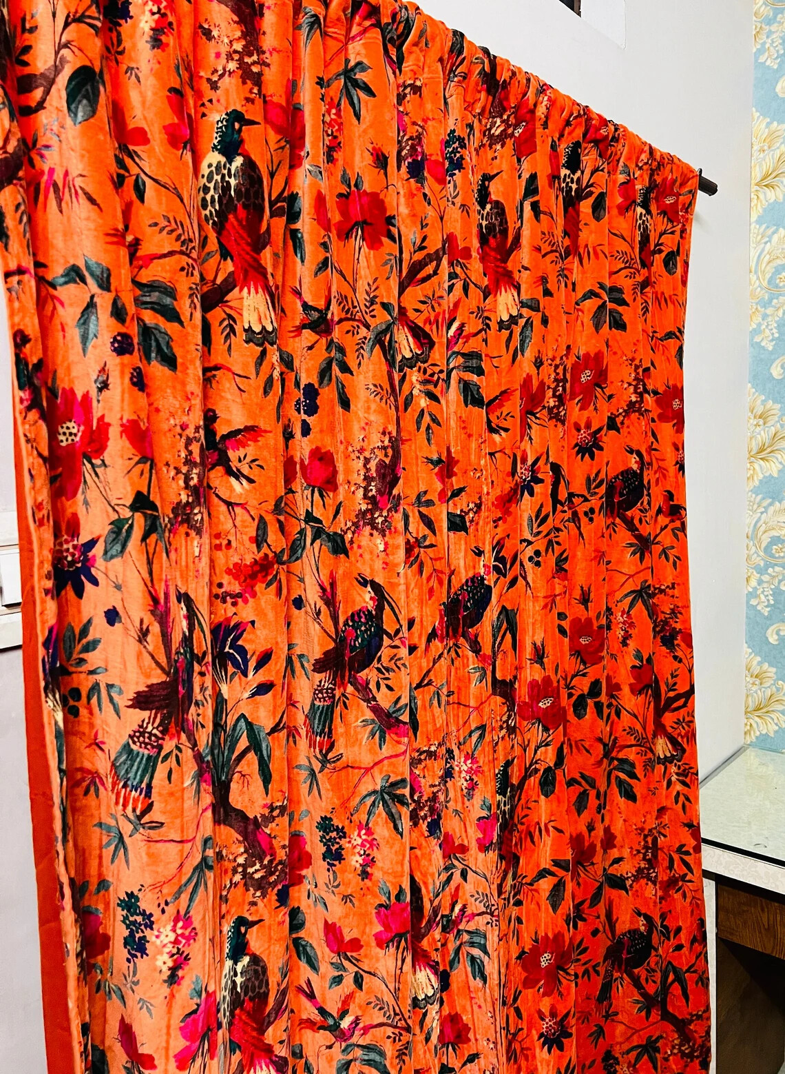 2 PC INDIAN VINTAGE COTTON VELVET CURTAIN DRAPE WINDOW DECOR HEAVY DOOR CURTAIN