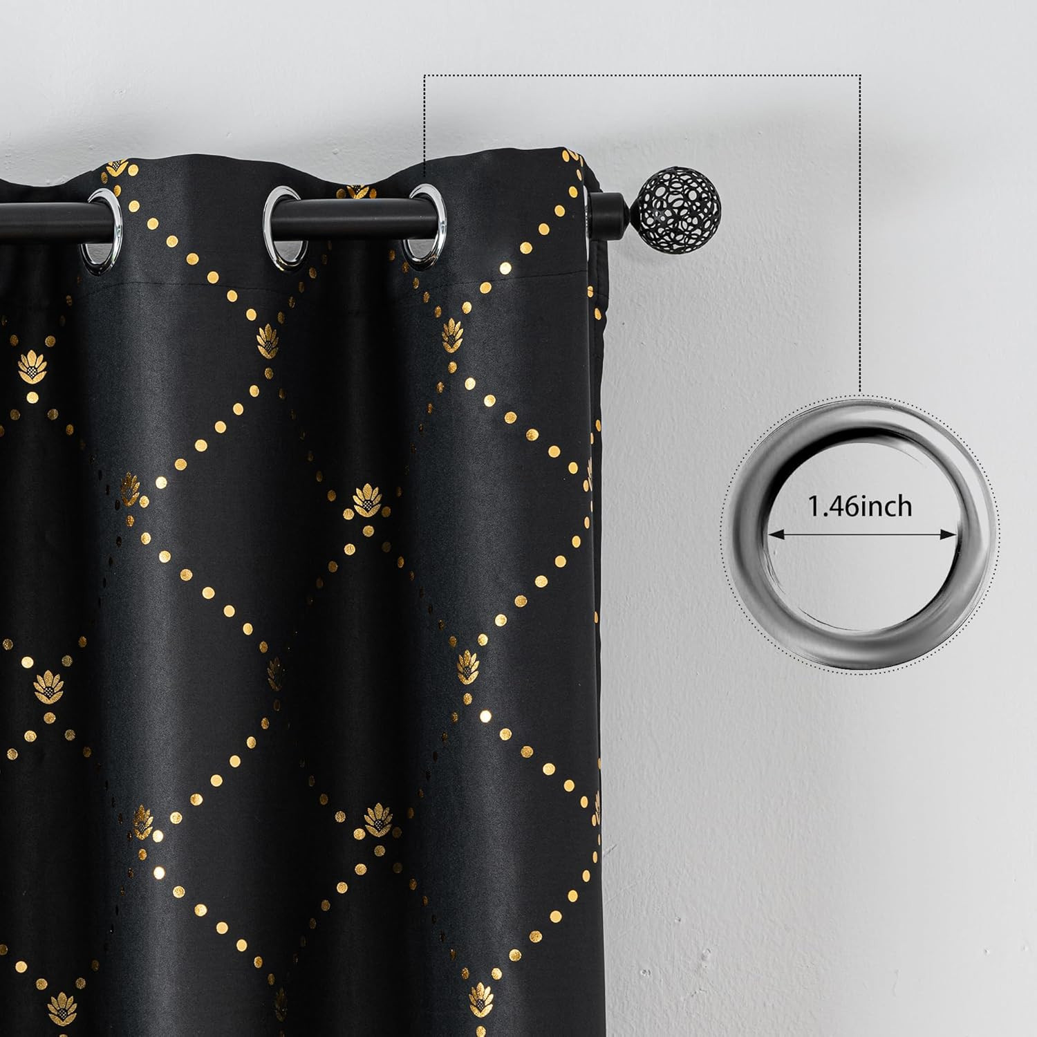Blackout Window Curtains 52×84″ Black Gold Grommet Drapes – 2PCS Set