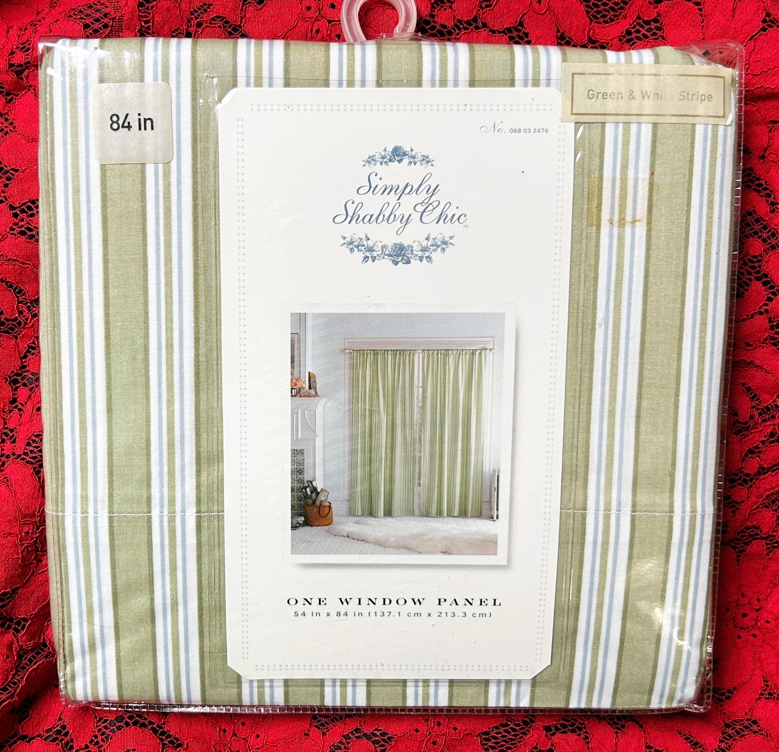 NEW~Window Curtain Panel~Simply Shabby Chic Sage Green White Stripe Drape~54×84″