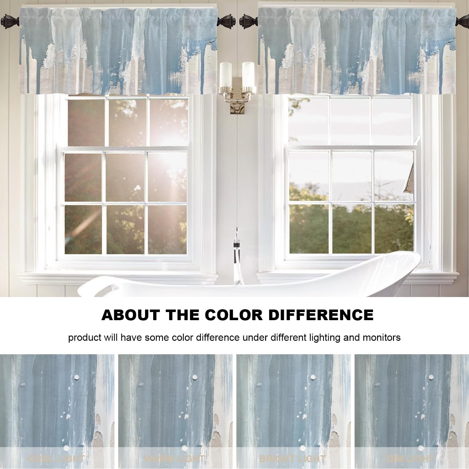 Light Blue Abstract Minimalist Watercolor Kitchen Valances for Windows,Art