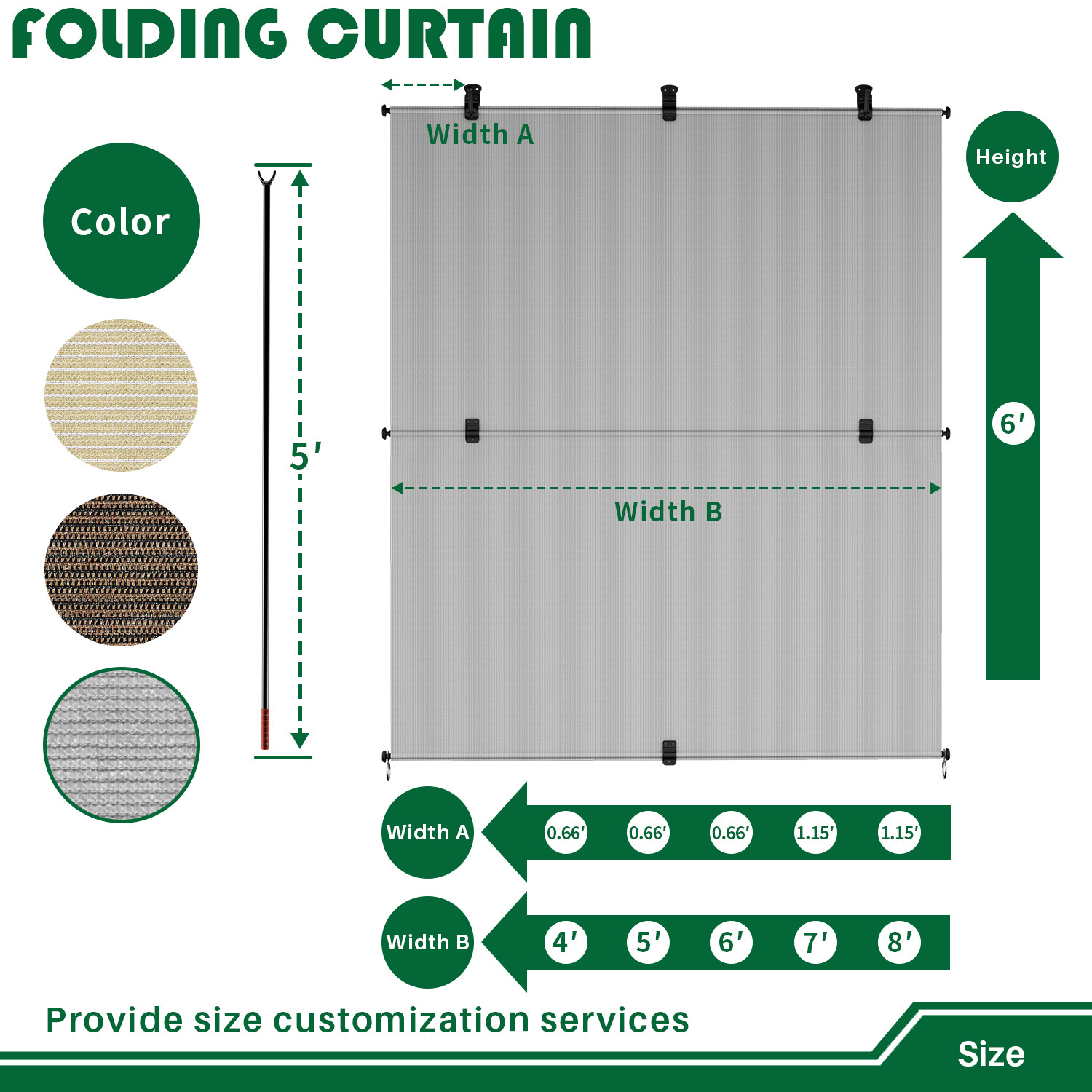 Outdoor Gray Roll up Shade Foldable Curtain For Patio Porch Pergola Balcony
