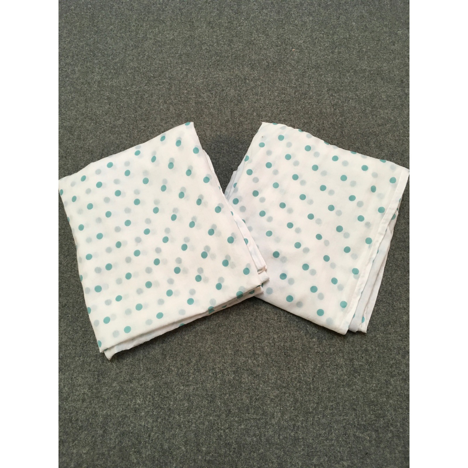 PB Teen 2 Curtains Kids 44×84 White Teal Polka Dot Sheer Cotton Tie Top Set
