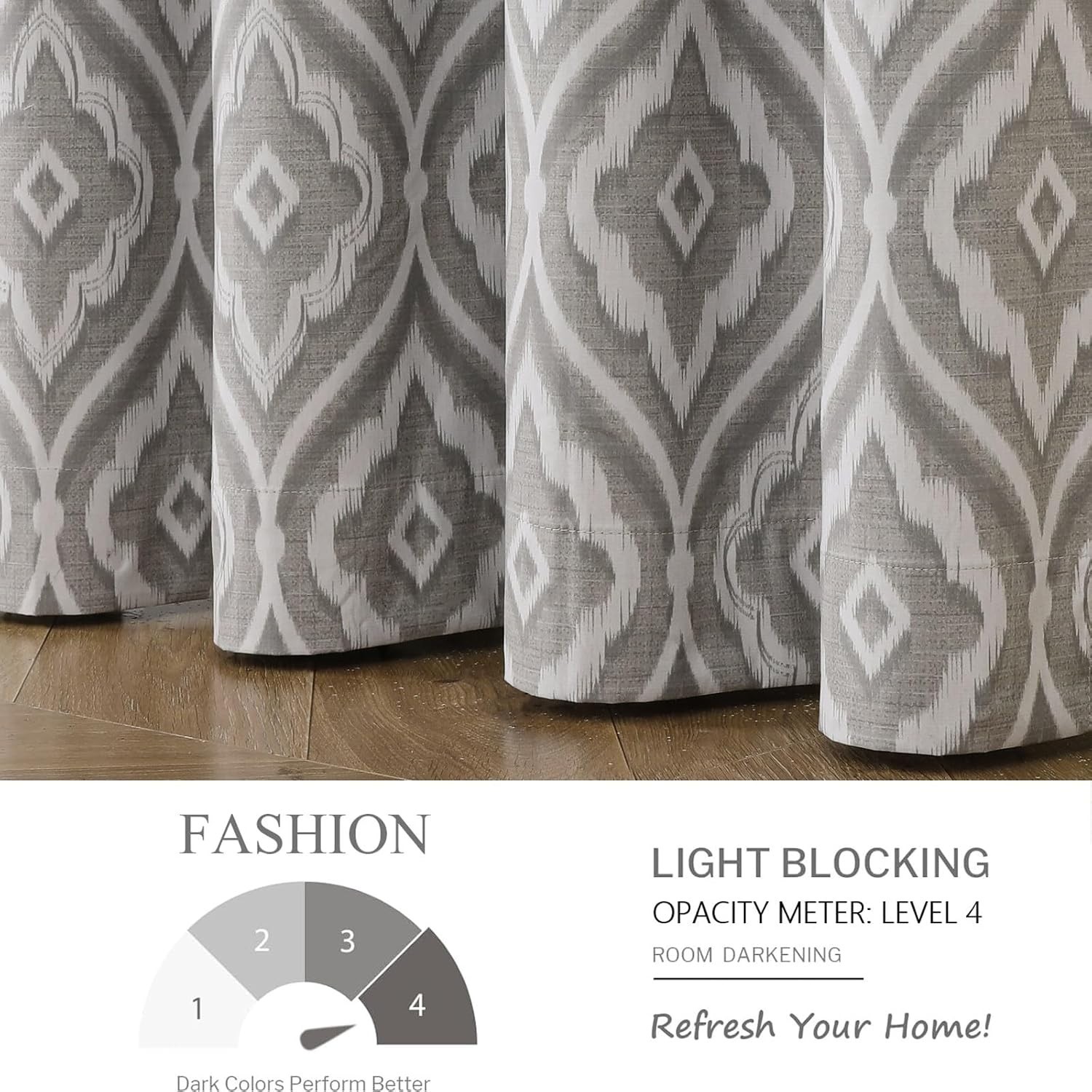 Airwill Blackout Curtains 84 x 52 Inches, 2 Panel Set, Grommet Beige Diamond Fl