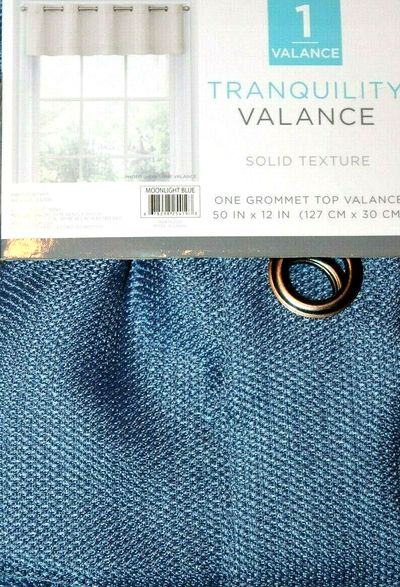 Tranquility Solid Texture Moonlight Blue One Grommet Top Valance 50 x 12″