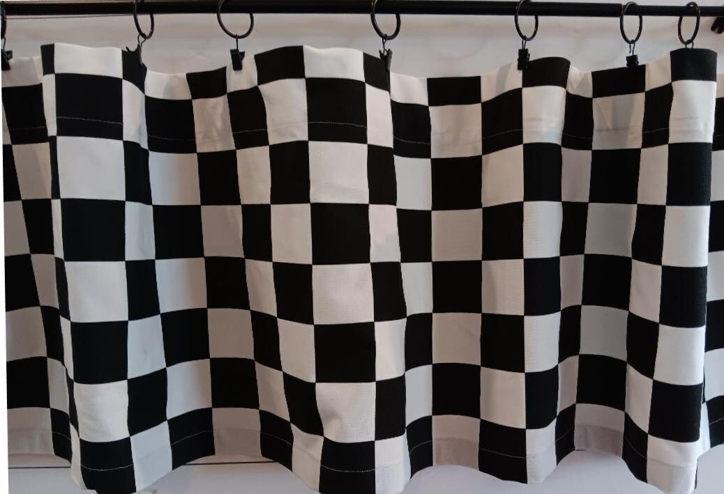 VALANCE Black and White Large Check Racecar Handmade 52″W x 15″L