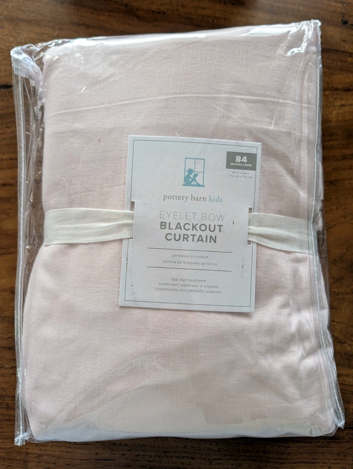 POTTERY BARN KIDS Tie-Top Eyelet Bow Blackout Curtain-44×84″-Light Pink-OPEN BOX