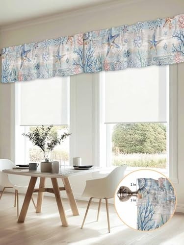 Coastal Starfish Curtain Valances 2 Pack – Nautical Beach Window Treatments 54×1