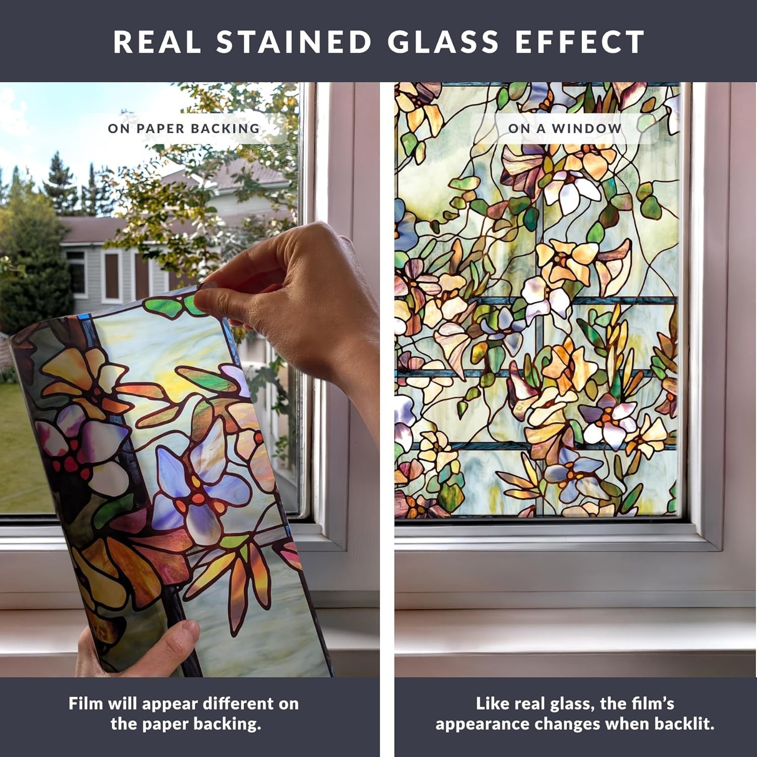 Trellis | Privacy Window Film with Vibrant Colored Pattern | Non-Adhesive & U…