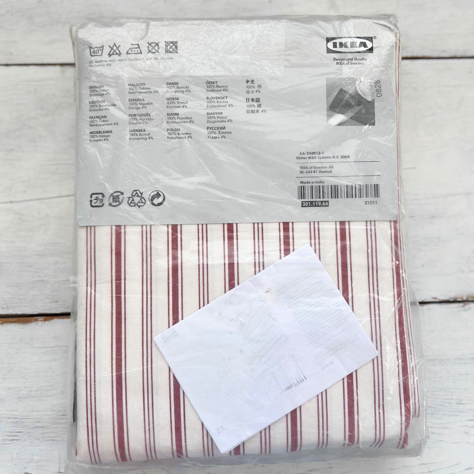 2 IKEA Alvine Smal Curtains Drapes Panels Red/White Ticking Stripe 57 x 98 NEW