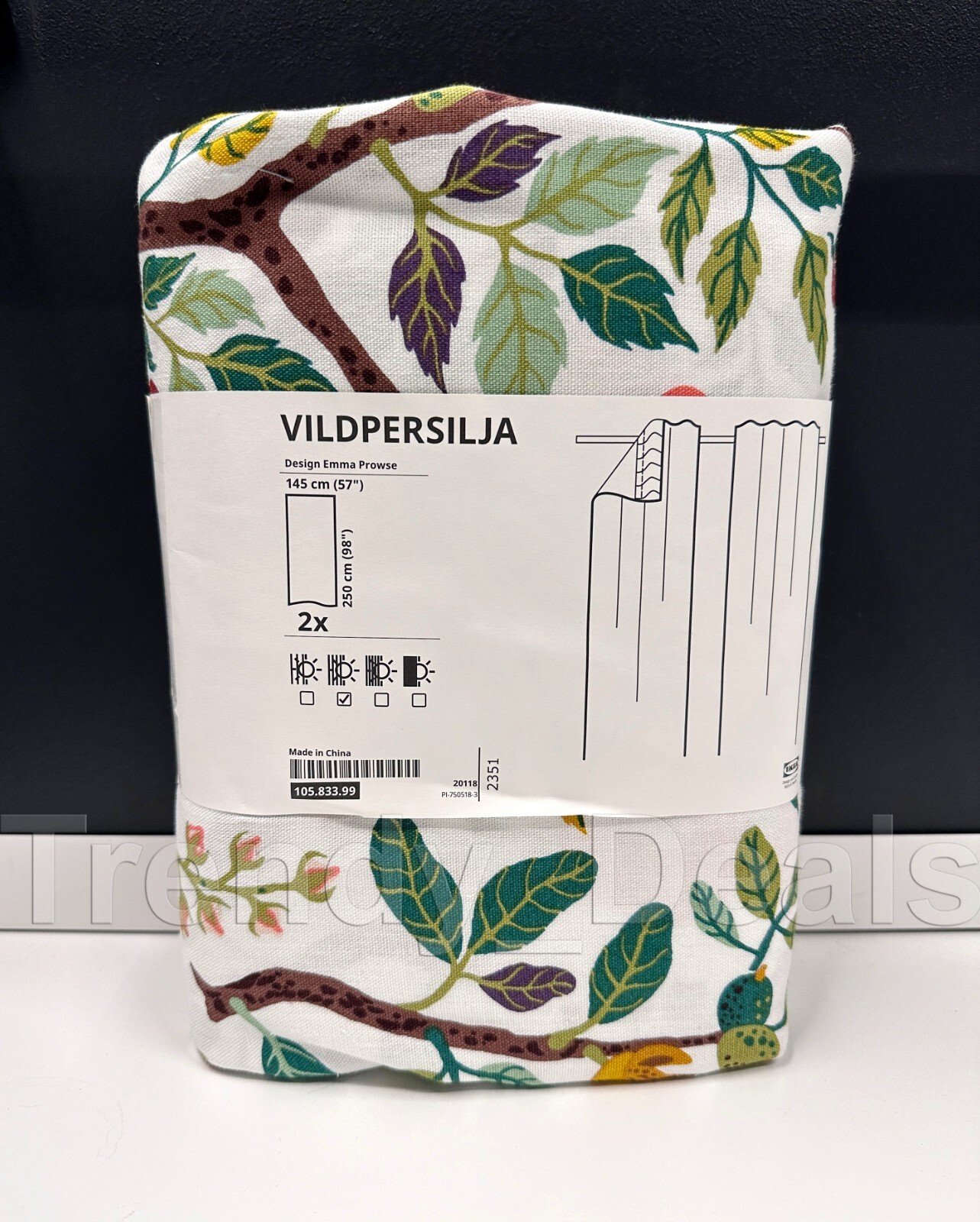 Ikea VILDPERSILJA Curtains 2 Panels (1 pair) While Multicolor Floral 57″ x 98″