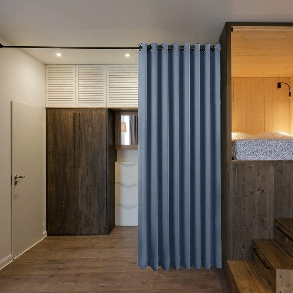 Premium Stone Blue Noise-Blocking Curtain, 10x8ft Grommet Room Divider