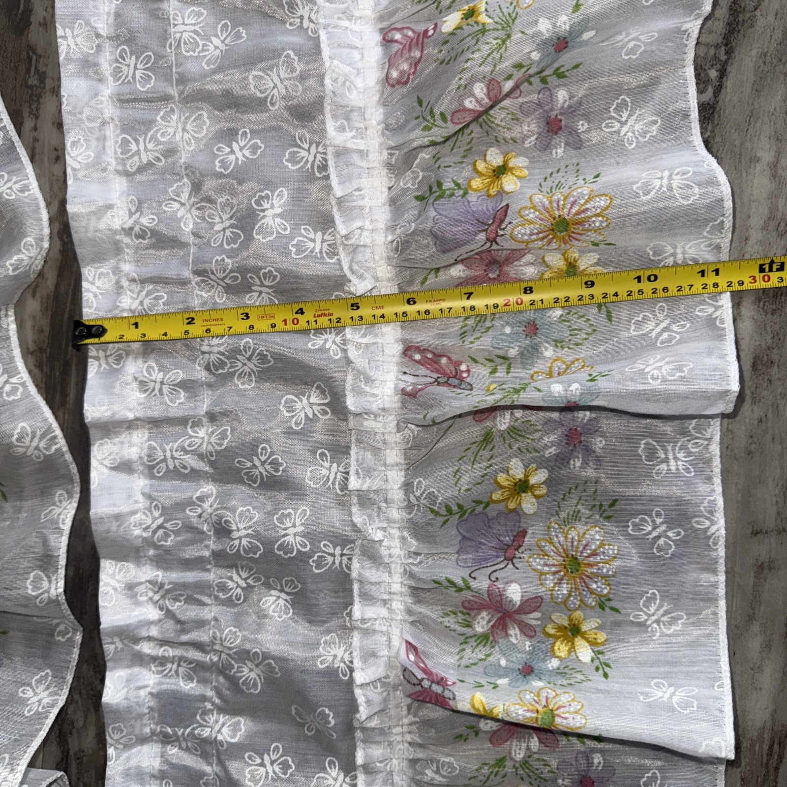 VTG KK Home Innovations Pair White Window Curtain Panels Floral Butterfly 48X11