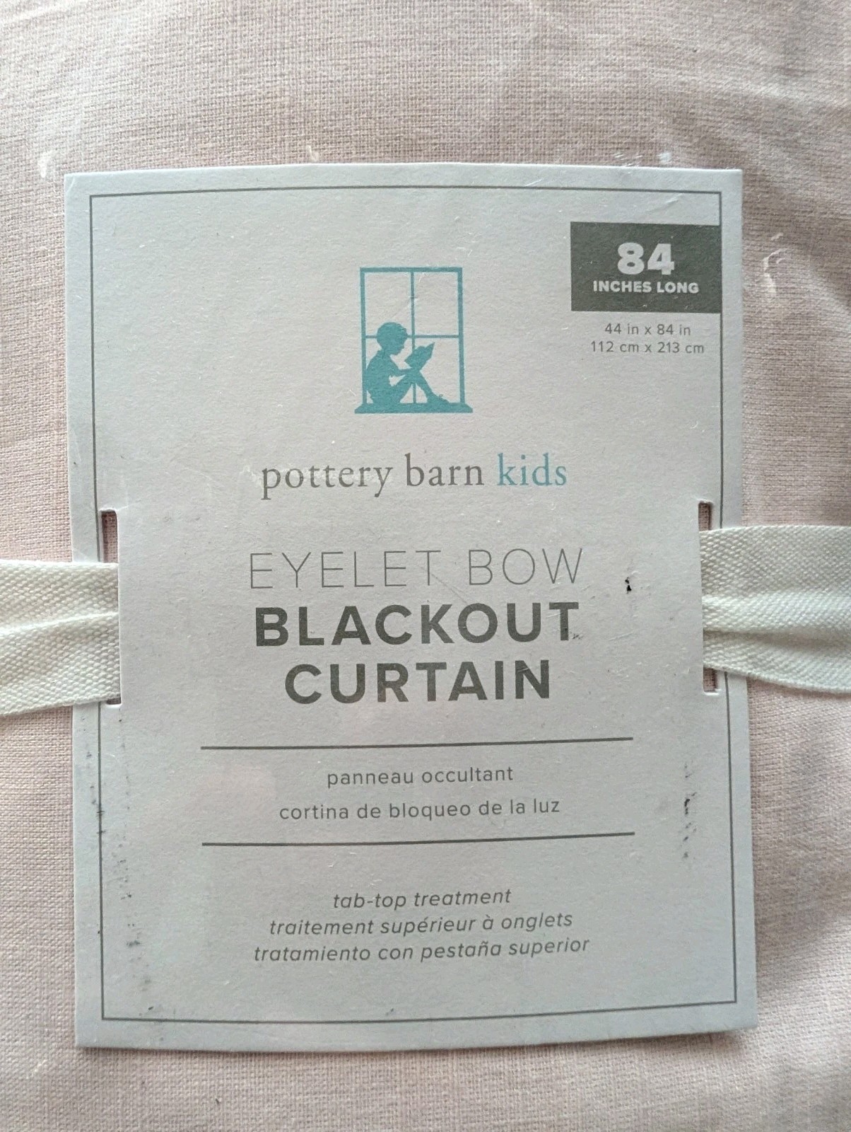 POTTERY BARN KIDS Tie-Top Eyelet Bow Blackout Curtain-44×84″-Light Pink-OPEN BOX