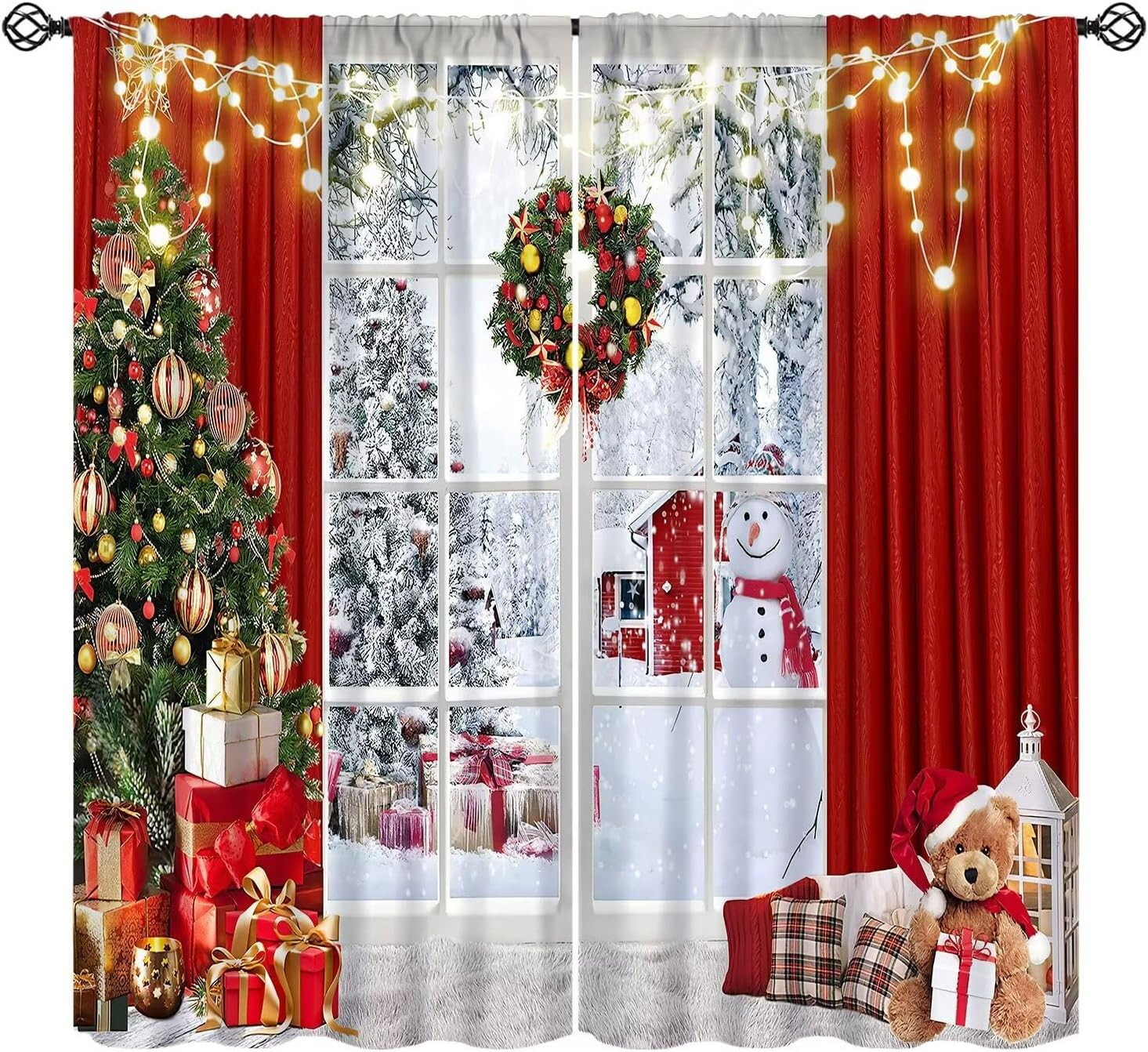 Merry Christmas Curtains Winter Festival Snowman Christmas Tree New Year Chri…