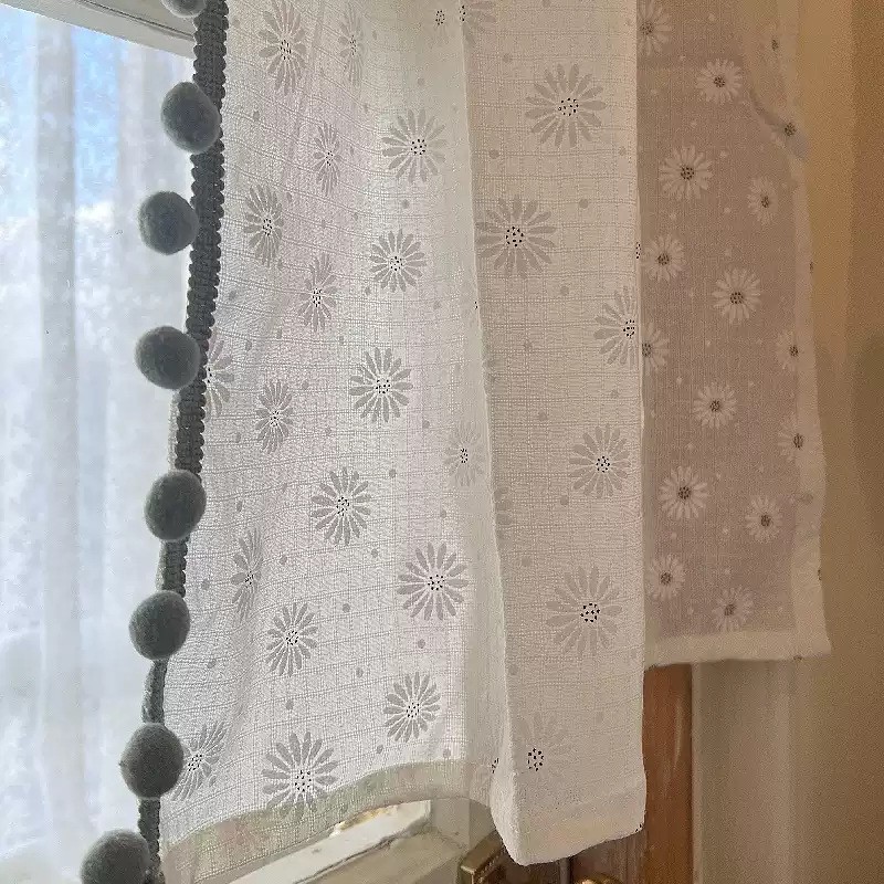 White Daisy Short Half Curtain Cabinet Door Valance Treatment Panel Home Decor