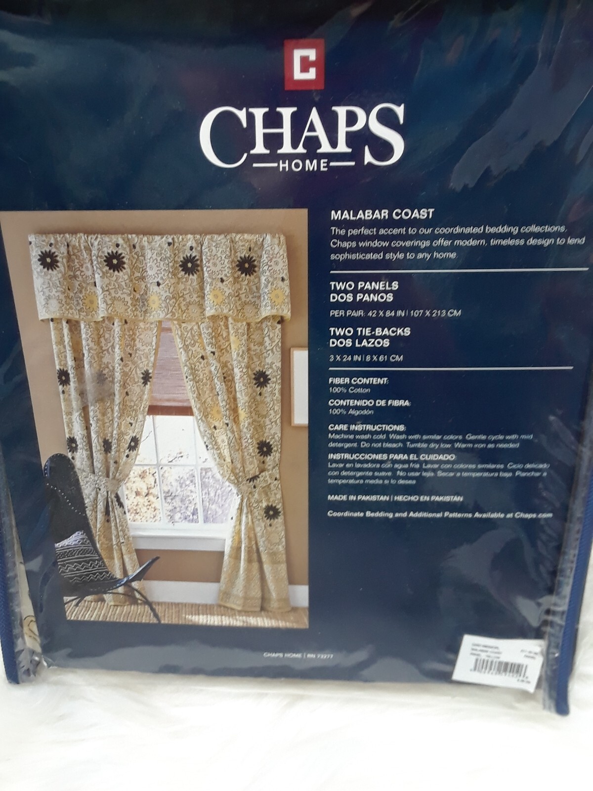 CHAPS Home MALABAR COAST Panels (2 panels + 2 tie-backs) 100% cotton YELLOW *New