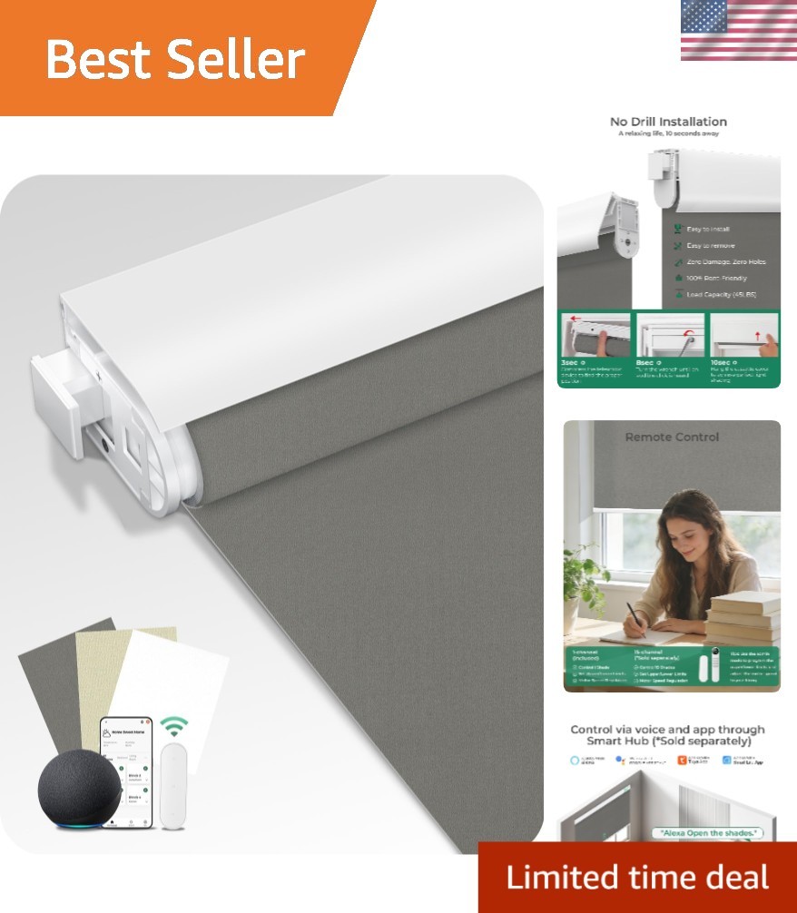 Smart Electric Blinds – Remote Control, 100% Blackout, Smoky Gray 22×72