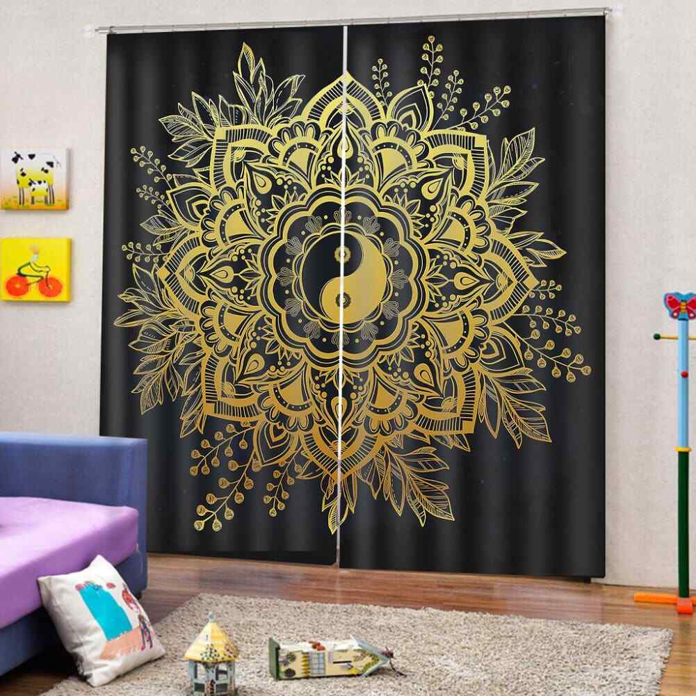 Traditional elements under petals Printing 3D Blockout Curtains Fabric Window
