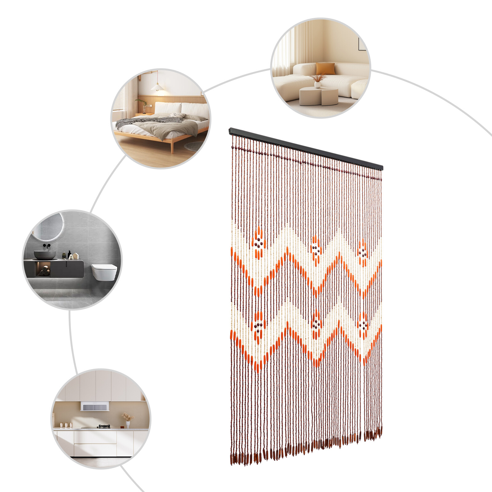 Wavy Shape Door String Curtains for Doorways Bamboo Door Curtain Privacy Decor