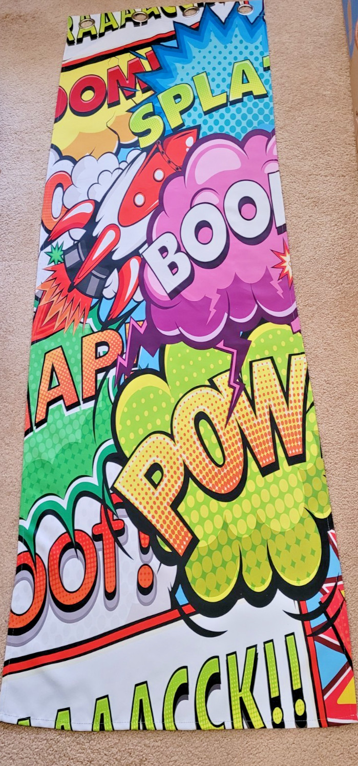 Superhero Window Curtains 2 Panels Multicolor 26″W x 84″L Girls Room BOOM POW