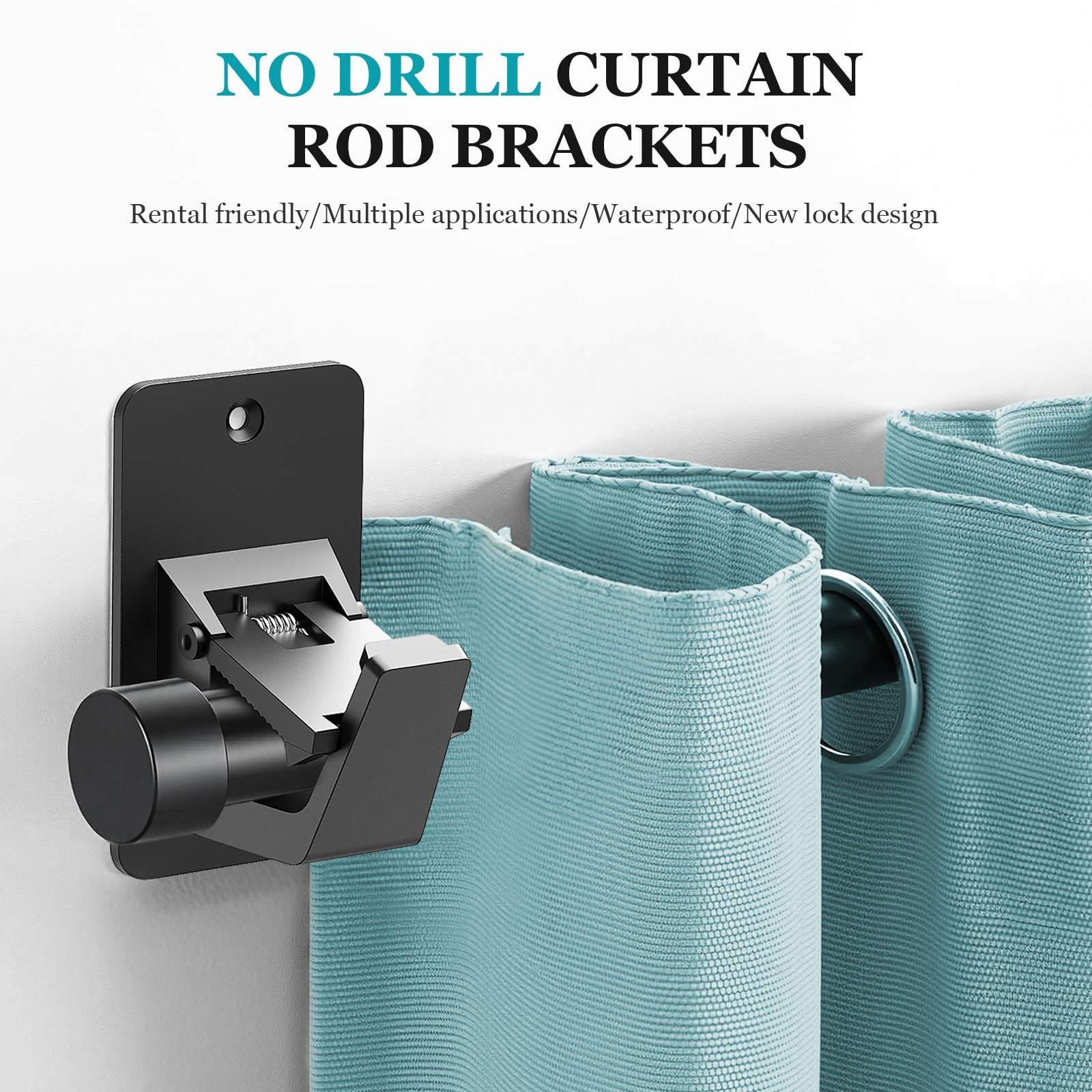 Adhesive No Drill Curtain Rod Brackets – Heavy Duty 30LB Holders for Bathroom…