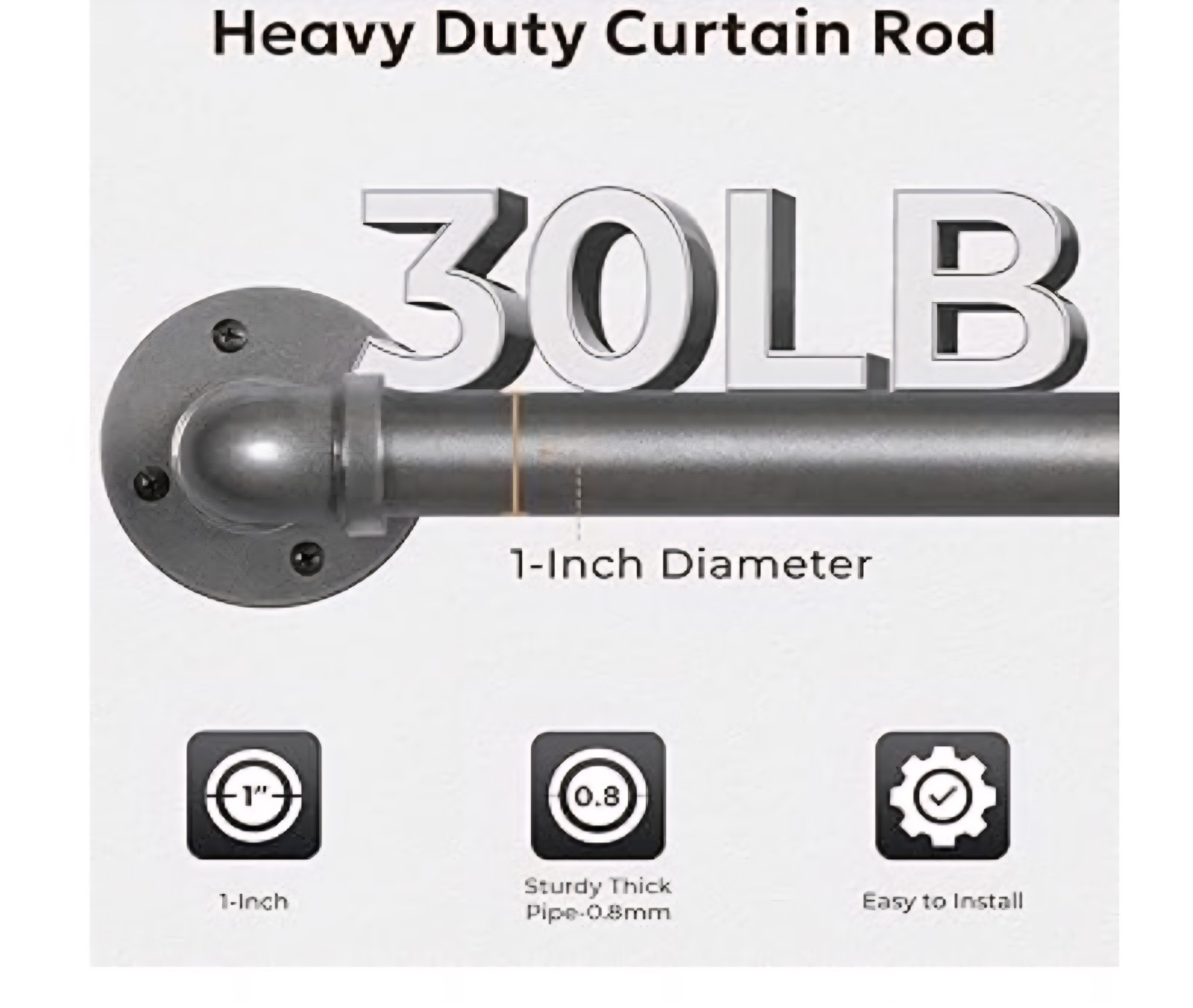 Curtain Rod for Windows 1 In Industrial Wrap Around Grey, 66″-120″ In or Outdoor