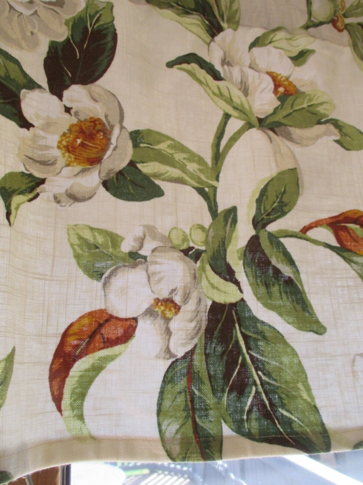 7 AVAILABLE Linen Blend Floral Valance Custom 16″ x 52″ Cream Green