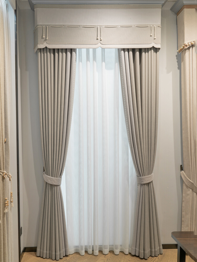 Custom luxury Nordic shading thick gray cloth blackout curtain tulle drape C1543