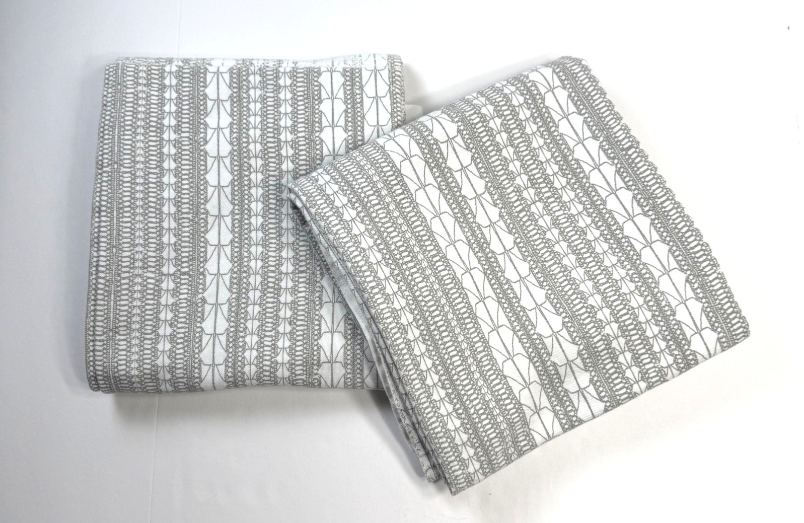 West Elm Echo Print Gray Curtain Panels (2) Opaque Back Tab Rod Pockets Cotton