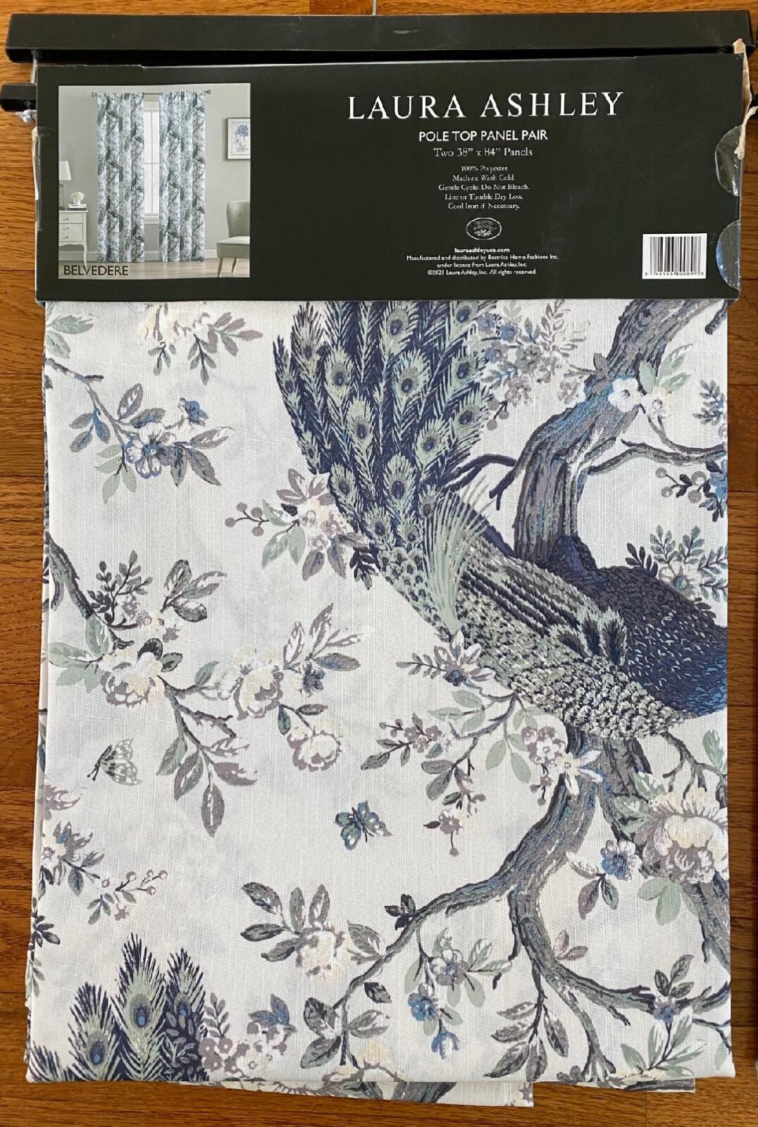 Laura Ashley Peacock 2 Window Curtain Panels 38×84 Belvedere Floral New
