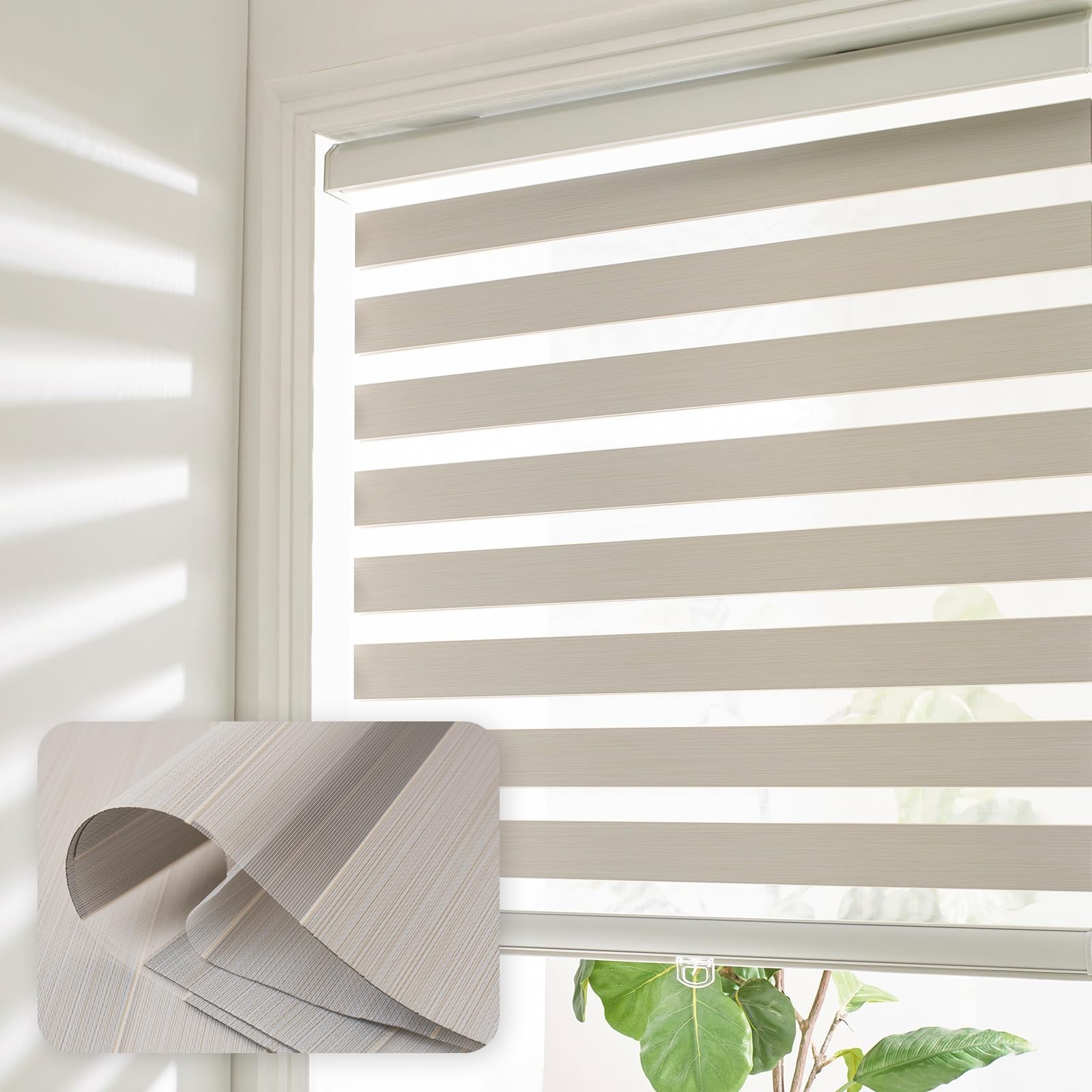 Bricurtex Zebra Roller Blinds 35×72 Beige Cordless Layered Privacy Window Shade