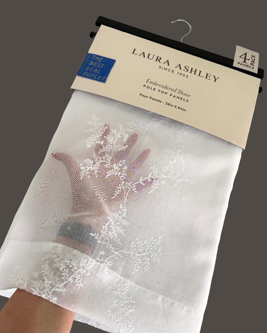 New Laura Ashley Window Curtains 4 FOUR Panels 38 x 84″ White Embroidered Sheer