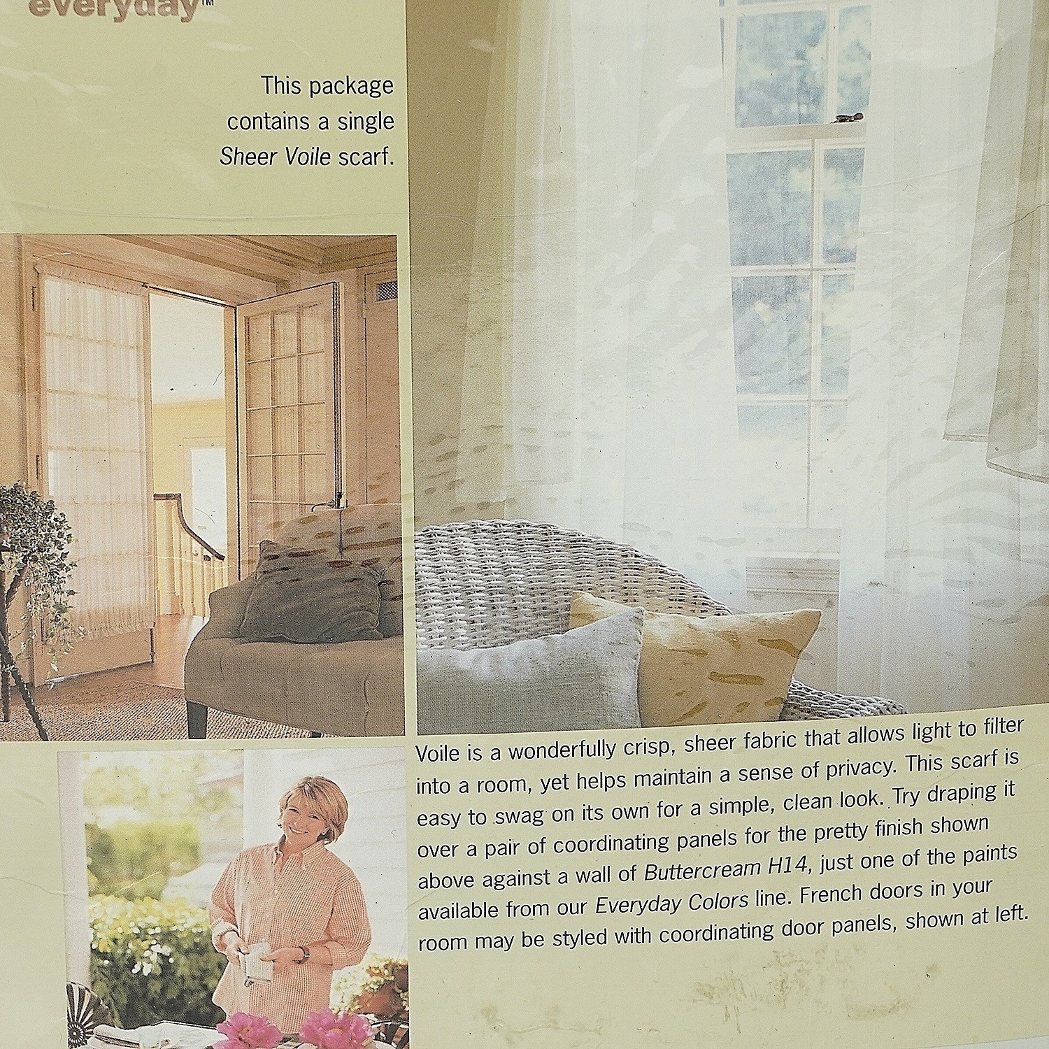 MARTHA STEWART Sheer Window Scarf White Voile 12ft Rectangle Vintage Curtain New