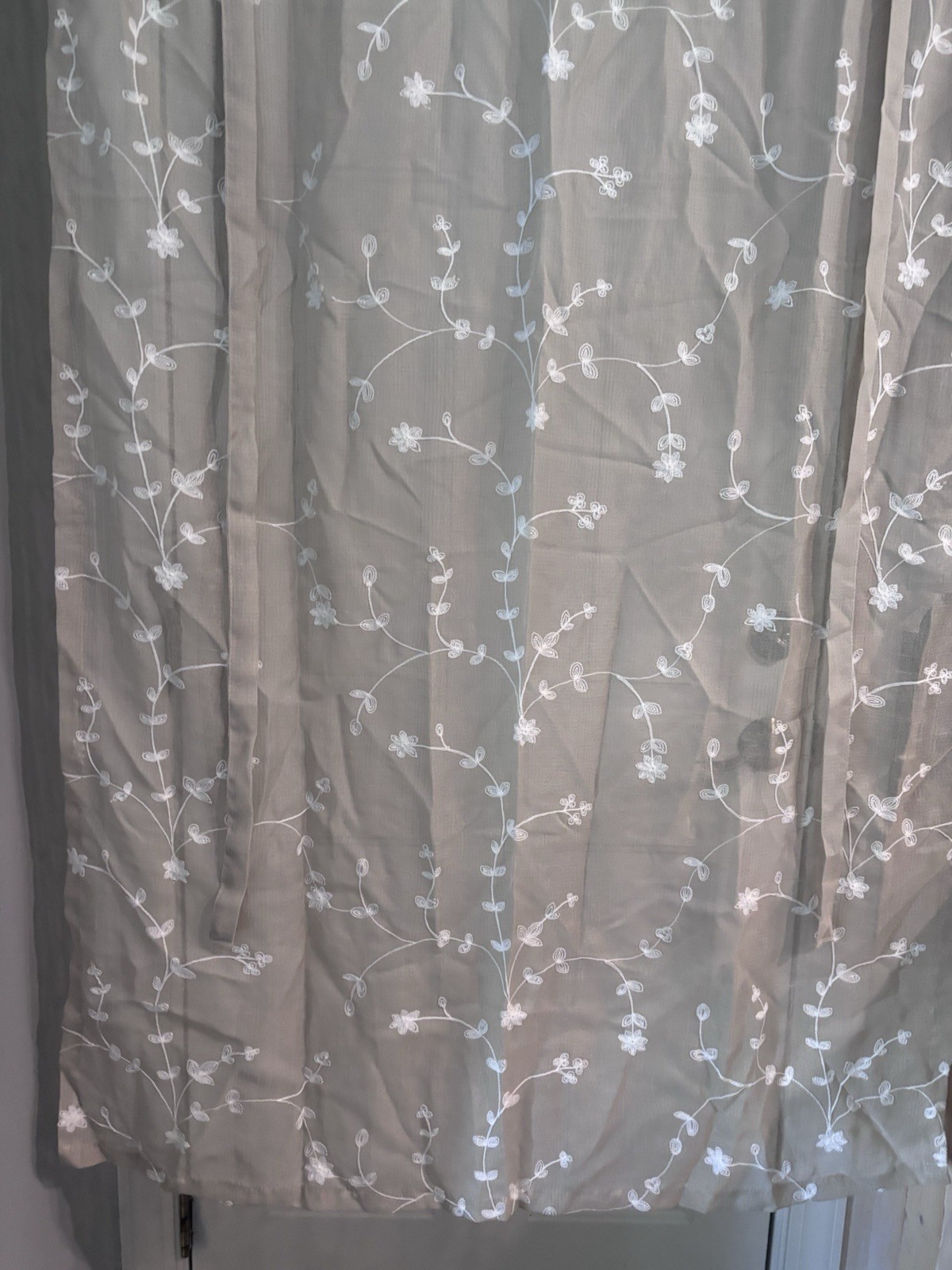 Curtain Panels (2) Sheer Beige White Embroidered Balloon Style 39×63 Boho Girly